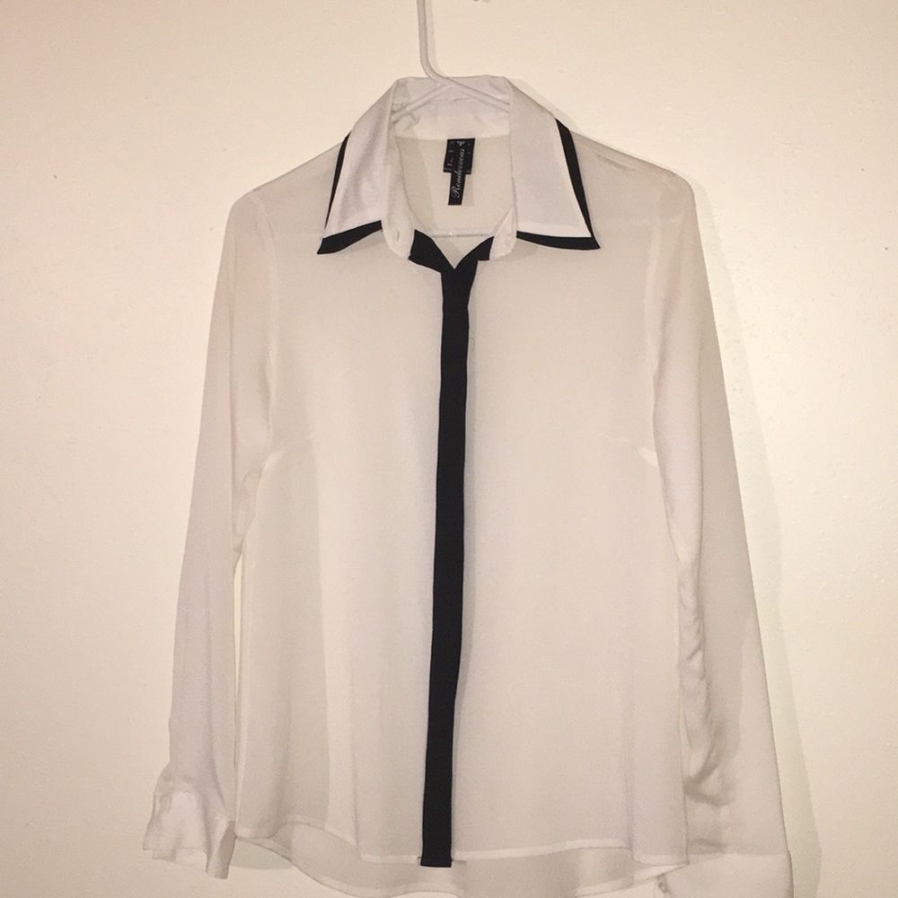 Rendezvous Black and Cream Button Down Blouse